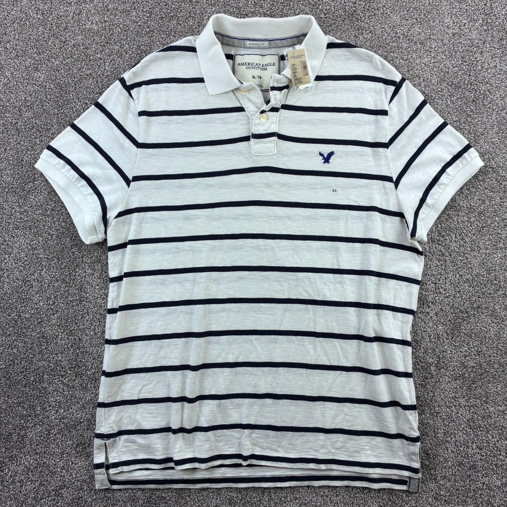 NWT Y2K American‎ Eagle Polo Shirt Mens XL White Navy Stripe Athletic Fit
